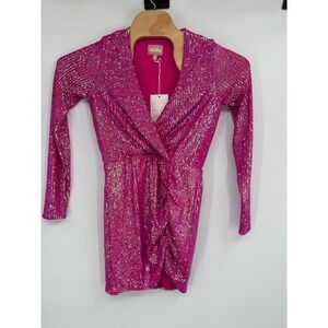 NWT Show Me Your MuMu Party Hop Hot pink disco Sequin Ruched Mini Dress Sz S‎